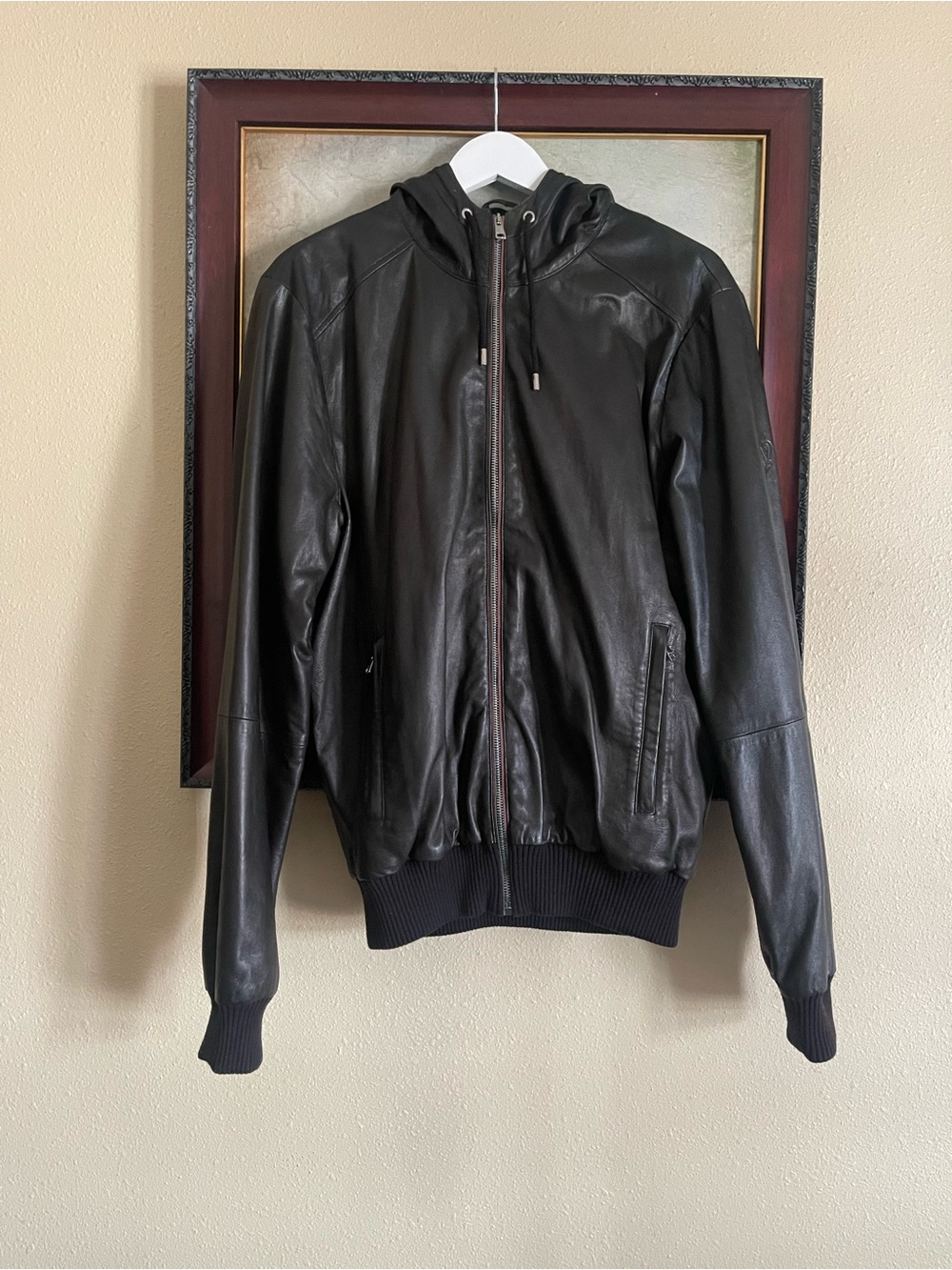 Gucci Black Leather Bomber Jacket with Hood